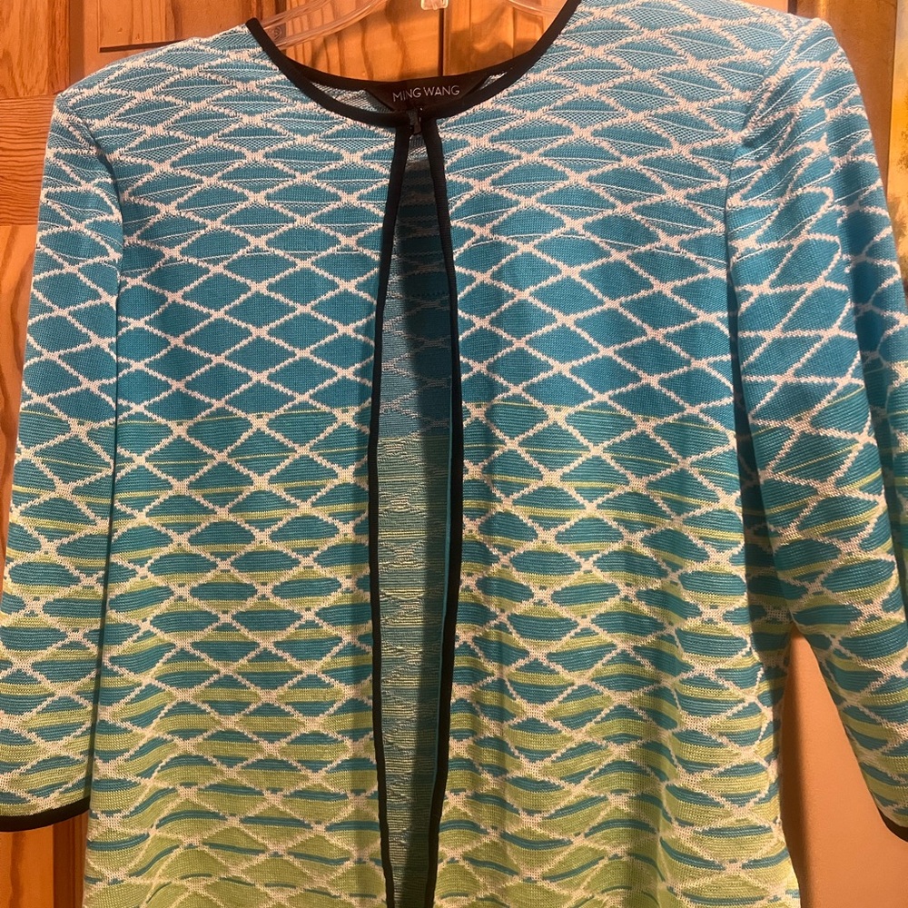 Ming Wang Blue and Green Patterned Cardigan~Size: XL
